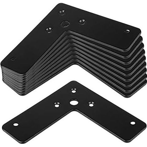 Lot de 10 équerres d\'angle plates noires 4"×4"×1¼", équerres d\'angle en L, plaques de fixation plates, épaisseur 2 mm, charge 33 lb, vis non incluses (1/4)