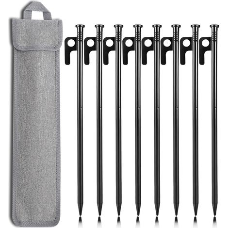 Piquet Tente Camping,Sardines de Fixation 25 cm, Jardin,Randonnée 8 Pièces Piquets de Tente Métalliques,Sardines Robustes en Acier Galvanisé avec Sac Transport,Piquet de Tente Sol Dur Camping (1/5)