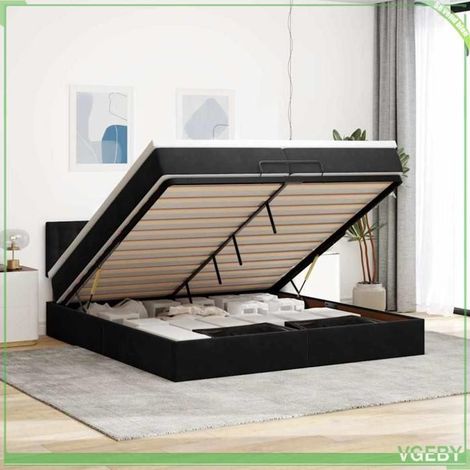 Cadre de lit ottoman avec matelas - Modèle 3311941 - Velours noir - 200x200 cm - Rangement hydraulique (1/5)