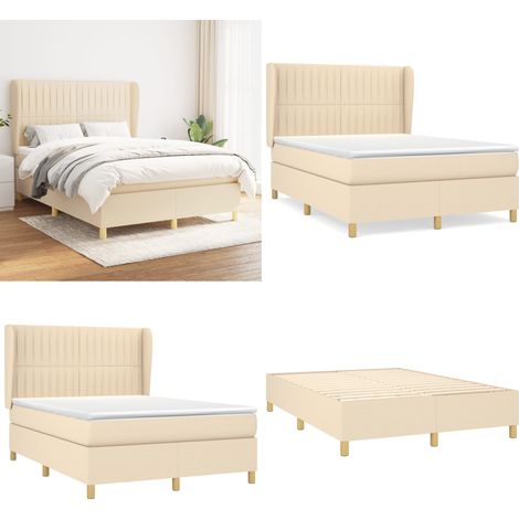 Sommier à lattes de lit avec matelas Crème 140x200 cm Tissu - Lit Plateforme - Lit Double - Matelas À Ressorts Ensachés - Literie - Chambre À Coucher - Home & Living (1/5)