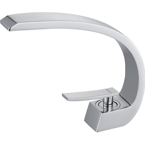 Rubinetto per lavabo da bagno cromato con tubo di alimentazione, rubinetto monoforo per lavabo dal design unico, miscelatore per lavabo (1/5)