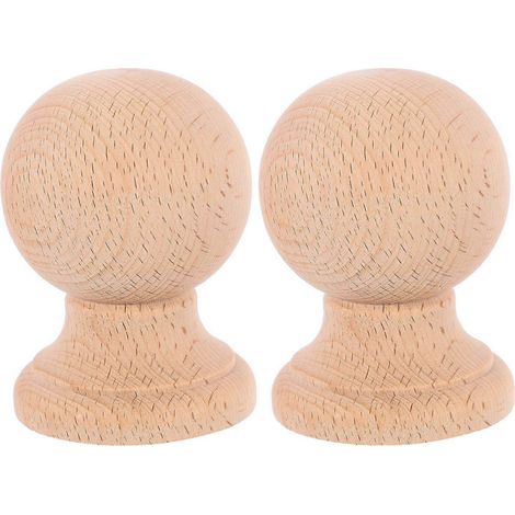 Lot de 2 embouts décoratifs en bois massif - Embouts de poteaux de lit en bois dur - Décoration de balustres d'escalier ou de portail - Boules en bois de 6 cm de haut (1/4)