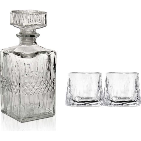 SET BOTTIGLIA CUBO IN VETRO DA 1 LITRO CON 2 BICCHIERI DA LIQUORE ROYAL CAPIENZA 150 ML (1/4)