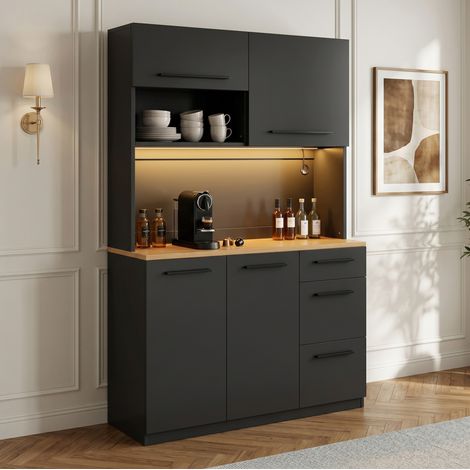Buffet haut de salle à manger, 120x40x180 cm, avec prises USB-A/USB-C, LED multicolore, étagères réglables, noir (1/5)