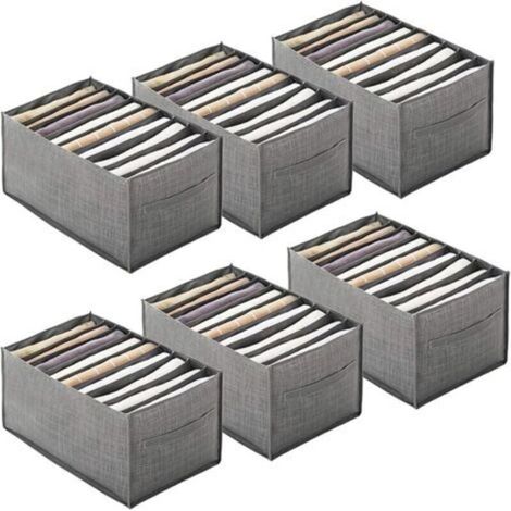 Organizador de cajones de 6 piezas para camisas y ropa, caja de almacenamiento portátil de tela no tejida, organizador de armario plegable con compartimentos para jeans y suéteres (9 rejillas con asa,