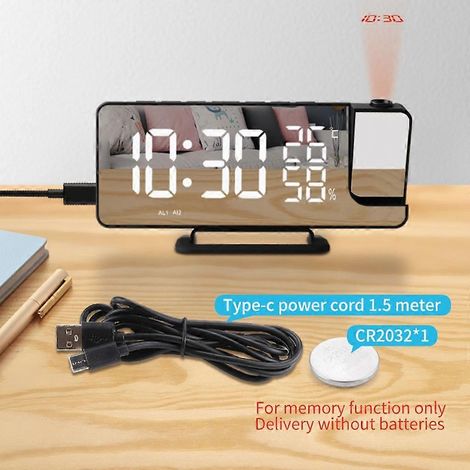 Réveil projecteur pour chambre, réveil numérique pour chambre, affichage LED encastré au plafond avec variateur et chargeur USB (1/5)