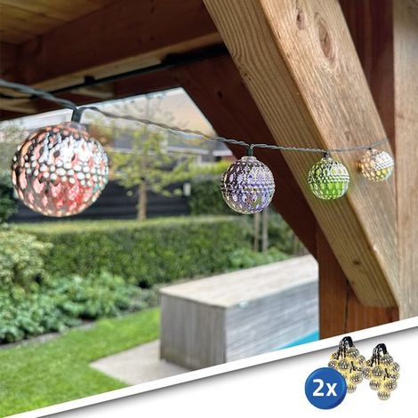 Guirlande lumineuse solaire d'extérieur « Marrakech » - Lot de 2 - 5 mètres par guirlande - 20 LED - Multicolore RGB - 12 lumens - 8 modes d'éclairage - Couleur argentée - Lampes solaires d'extérieur (1/5)