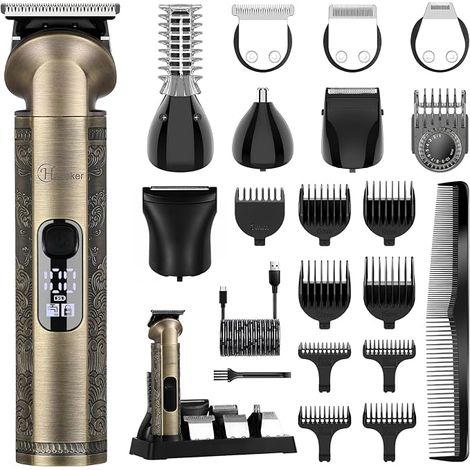 Hatteker Tondeuse Barbe Homme Tondeuse Cheveux Professionnelle Avec Lame en T de Coupe de Cheveux Chauve Rasoir électrique Tondeuse Corps de Précision pour Nez 8 en 1 (1/5)