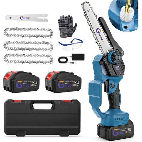 Elektrische Mini-Kettensäge, 8 Zoll – bürstenloser Motor, 2 × 4,0 Ah 21-V-Akku, 3 Ketten – automatische Schmierung (1/5)
