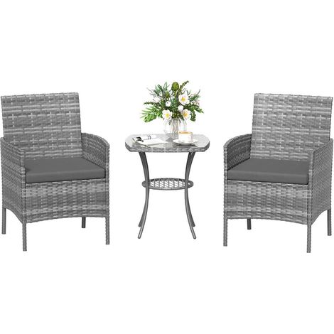 Rattan Gartenmöbel Set 3 teilig Outdoor Wetterfest Grau (1/5)
