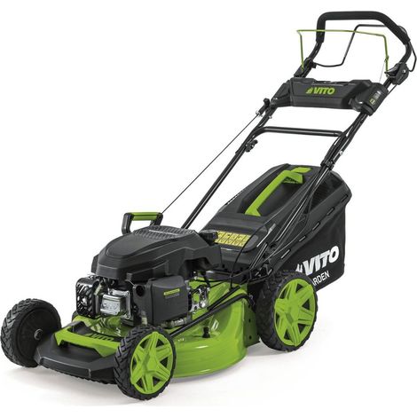 Tondeuse à gazon Thermique 5.5 CV 190cc Moteur 4T Essence Coupe 51cm Bac 60L Mulching 7 hauteurs 25 à 75mm Entretien Jardin VITO (1/5)