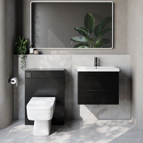 Napoli 390 Cento Matt Black 1200mm Wall Mounted 2 Drawer Vanity Unit and Toilet Suite with Glide Basin - 1200mm - Matt Black 320mm HandleWith Kingston Toilet Pan and Seat