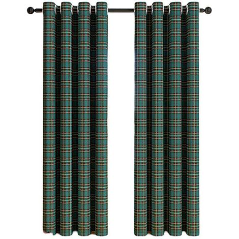 Rideaux Décoratifs à Motif Vichy/Tartan - Style Campagnard à Oeillets - pour Cuisine ou Salon - Lot de 2 Panneaux
