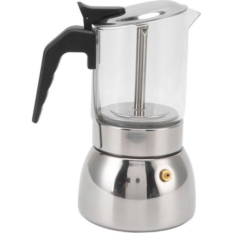 Cafetière italienne classique portable de type moka, en acier inoxydable résistant à la chaleur avec un couvercle en verre, idéale pour la maison et les cafés, 300 ml. (1/5)