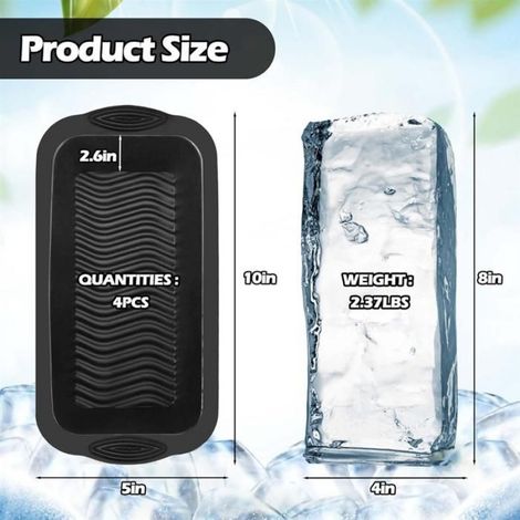 Lot de 4 Moule à glace, Silicone épais, Blocs 9,4 lb, Réutilisable, Pour congélateur et glacière (1/4)