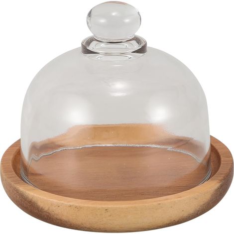 Mini Dôme à Gâteau Présentoir Dessert en Bois et Verre avec Couvercle (1/5)