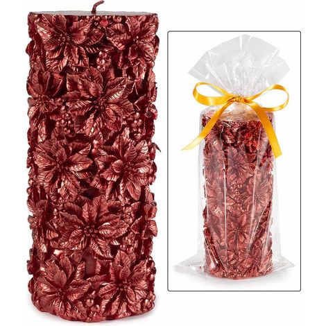 Candele rosse natalizie con decori stella di Natale in rilievo, in confezione singola, set da 4 pezzi, Ø 7,5 cm x 17 H