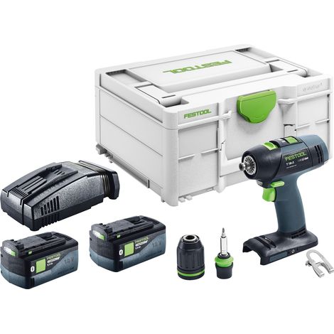 Perceuse-visseuse sans fil Festool T 18+3-Basic 18 V 50 Nm Brushless + 2 batteries 5,0 Ah + chargeur rapide + Systainer