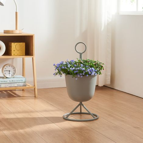 Soporte para plantas Alphen con macetero metal 48xØ23cm - Gris Oscuro [en.casa]