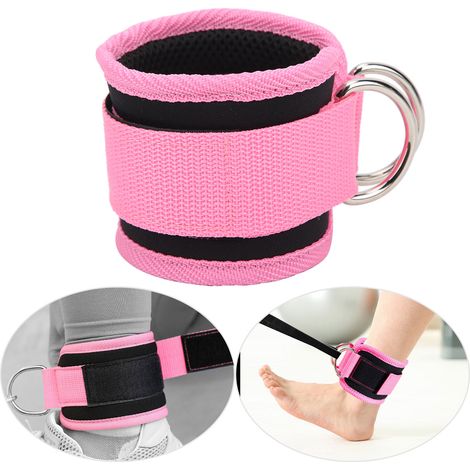 Sangles de cheville ajustables en néoprène pour machine à câble, double anneau en D, rose