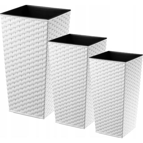 KADAX Rattan Blumentopf Set, Blumenkübel aus Kunststoff, 25+30+35 cm, Weiß