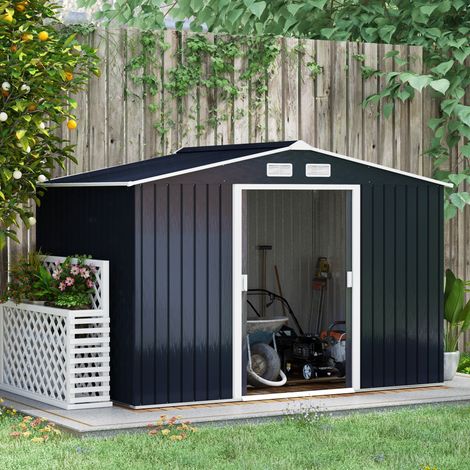 Gartenhaus aus Stahl 277 x 195 x 192 cm mit Schiebetüren, Anthrazit (1/5)