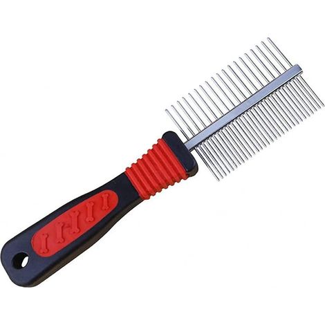 Peigne double face acier inoxydable 19,5x5cm pour chien et chat, outil professionnel de toilettage, brosse métallique anti-poux, démêlant et retirant les poils morts, accessoire de soin animalier (1/5)