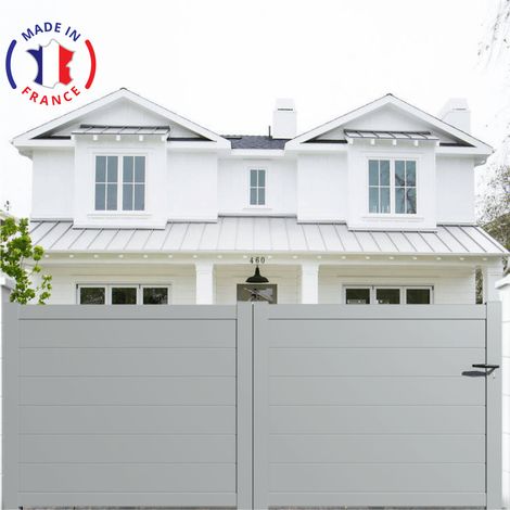 Portail aluminium coulissant plein en kit dimensions L.3000 (entre piliers) X H.1900 mm Couleurs Gris clair (RAL 7035)