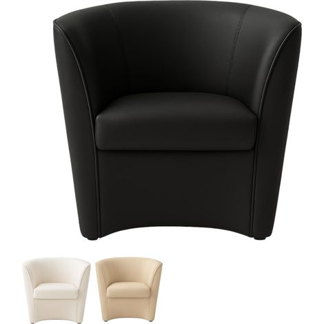 Poltrona Pozzetto Imbottita Artigianale in ecopelle - Mis. 70x67x76 cm - Design Elegante con Struttura Robusta in Legno, Comoda e Resistente - Nera (1/5)