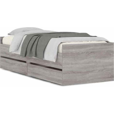 Lit simple Lit adulte Cadre de lit avec tiroirs sans matelas sonoma gris 90x190 cm (1/5)