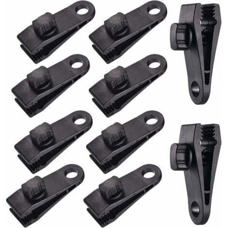 10 Sets Tarpaulin Clip Tent Clamp Tarpaulin Awnings Clip, Tarpaulin Clamp, Tent Clamp, for Car Tent, Tarpaulin, Awnings, Camping, Black, (1/4)