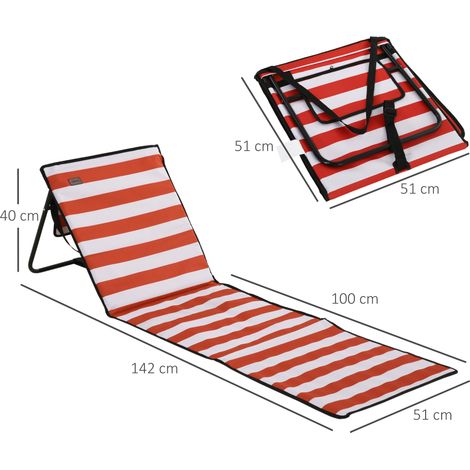 Ensemble de 2 tapis de plage pliables et réglables, transats avec sac de transport, rouges, 142 x 51 x 40 cm, idéaux pour la plage et le camping.