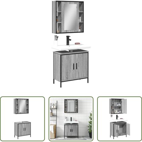 vidaXL Spiegel -  2-tlg. Badmöbel-Set Grau Sonoma Holzwerkstoff (1/5)