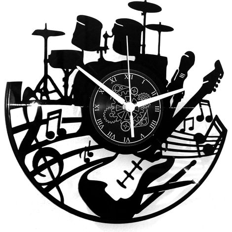 Horloge murale musicale guitare micro silencieuse, décoration design pour studio, salle de jeux ou cadeau (1/4)