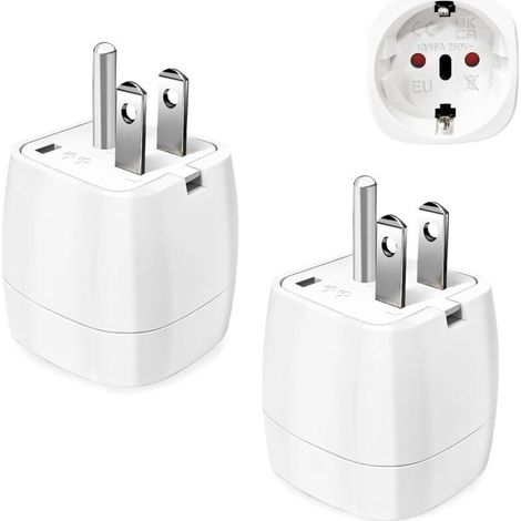 【2 Stück】 US-Steckeradapter, Reiseadapter-Zubehör, FR 2-Pin auf US 3-Pin Steckeradapter für Kanada, Mexiko, Thailand Typ B (1/5)