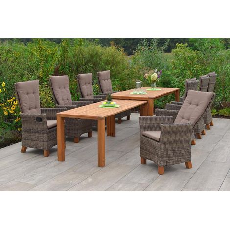 Toskana Set 9tlg 8 Sessel Auflagen Tisch 185/370x90/73cm