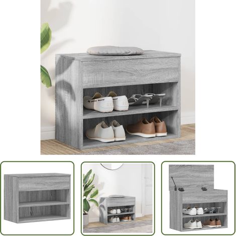 The Living Store Banc à chaussures Sonoma gris 60x30x45 cm Bois d'ingénierie - Meuble À Chaussures - Banc Chaussure - Rangement Chaussures - Meuble Entrée - Décoration Maison (1/5)