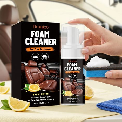Nettoyant moussant au parfum rafraîchissant de citron et à la formule douce, un produit miracle pour nettoyer et entretenir les surfaces de votre voiture. Contenu : nettoyant moussant 100 ml, éponge, (1/5)