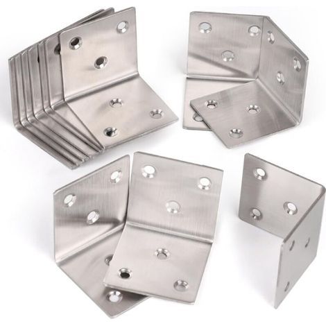 Équerres métalliques perforées inox 50x50 mm – Lot de 12 pour meubles, tables, chaises et bibliothèques (1/4)