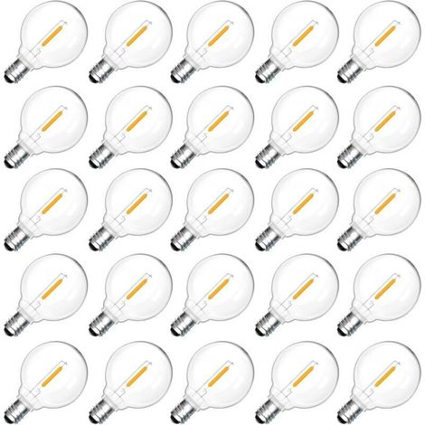 Lot de 25 Ampoules LED de Remplacement G40 E12 1W, 1W=7W Incandescente, Blanc Chaud 2700K 230V, 100LM, IP54 Étanche, Non Dimmabile, Ampoule LED Filament G40 Globe E12 pour le Mariage, Patio, Fête (1/5)
