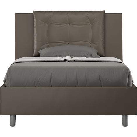 Lit design 120x190 cm avec tête de lit coussin matelassé simili cuir marron Andry-Option Avec sommier et sans coffre (1/5)