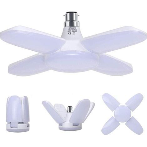 B22 60W Garage Light, Workshop Light, Cool White 6500K 6800Lm, Deformable with 4 Adjustable Panels, LED Ceiling Light, for Garages (1/5)