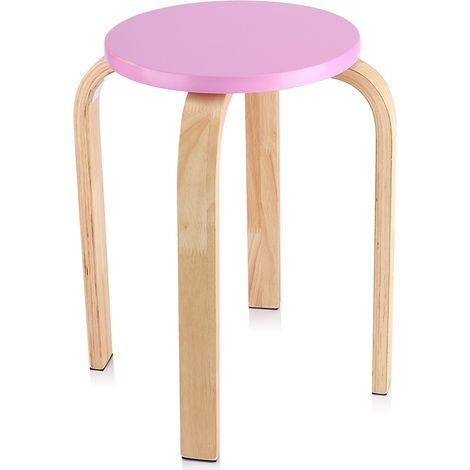 Tabouret empilable antidérapant en bois courbé, couleur bonbon, rose, pour la décoration de la chambre d'enfant (1/5)