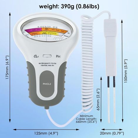 YMYNY CL2 Chlor- und pH-Tester, multifunktionales digitales LCD-Testgerät, Chlorpegelmesser mit Sonde, für Schwimmbäder und Whirlpools (1/5)