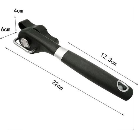 Ouvre-boîte en acier inoxydable, ouvre-boîte de cuisine, ouvre-boîte manuel à poignée unique en caoutchouc et plastique (1/5)