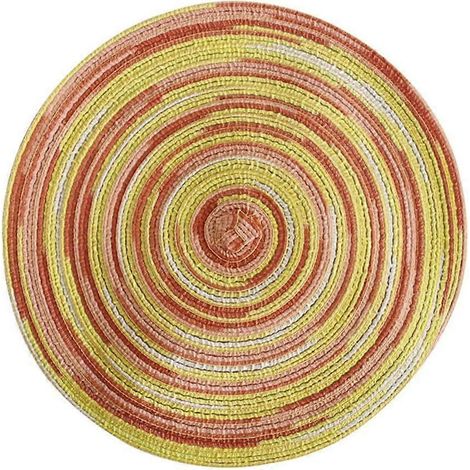 Ensemble de 6 sets de table et dessous de verre ronds tissés et lavables pour table de salle à manger ou de cuisine (L - 11 cm, jaune) (1/5)