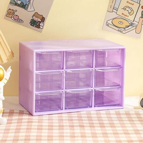 BOITE DE RANGEMENT - Organisateur de bureau 9 tiroirs, boîte de rangement murale transparente à compartiments - Violet (1/4)