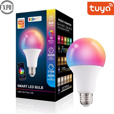 Ampoule LED Intelligente Tuya WiFi+Bluetooth 10W E27, RGB+CCT Dimmable, Contrôle App, 220V (1/5)