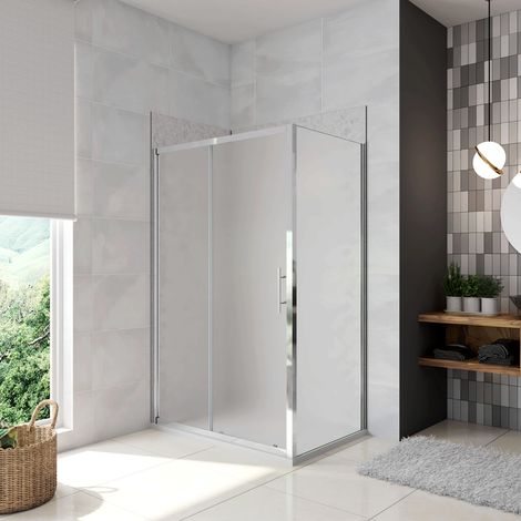 H.185 cm Box Doccia Angolare Porta Scorrevole con Parete Fissa Vetro Temperato 5 mm Satinato Opaco 120x70 cm (1/5)