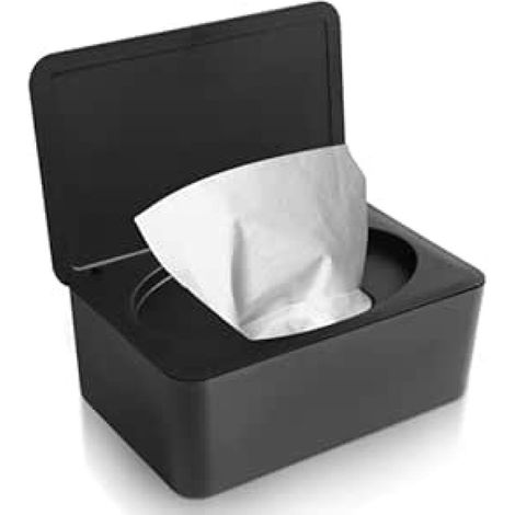Boite De Rangement Pour Lingettes - Plastique PP - Joint Etanche En Silicone - 18,5 X 12 X 7,3 Cm - Capacite Jusqu A 100 Lingettes - Noir (1/5)